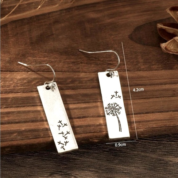 Silver Dandelion Dangle Earrings - Picture 4 of 5